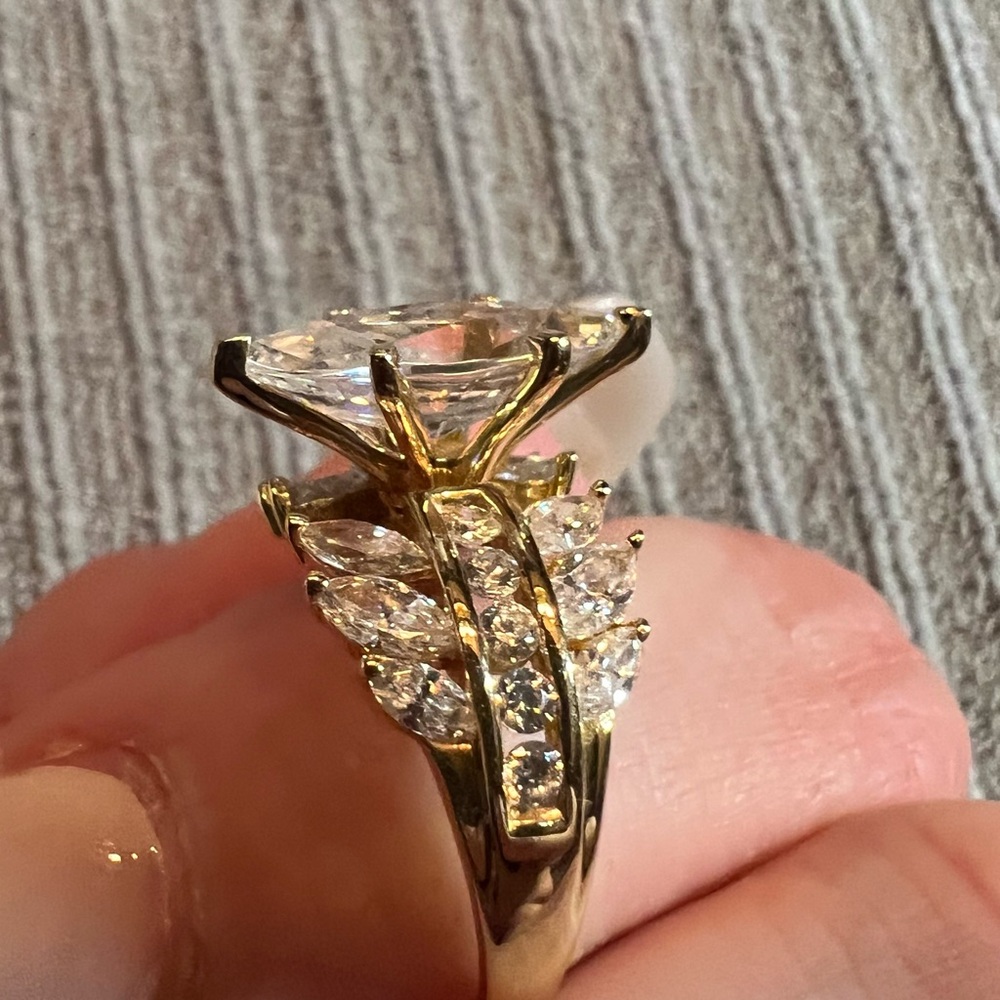Diamonique Gold Marquise Cut Ring with Art Deco Elegance - Picture 9 of 15